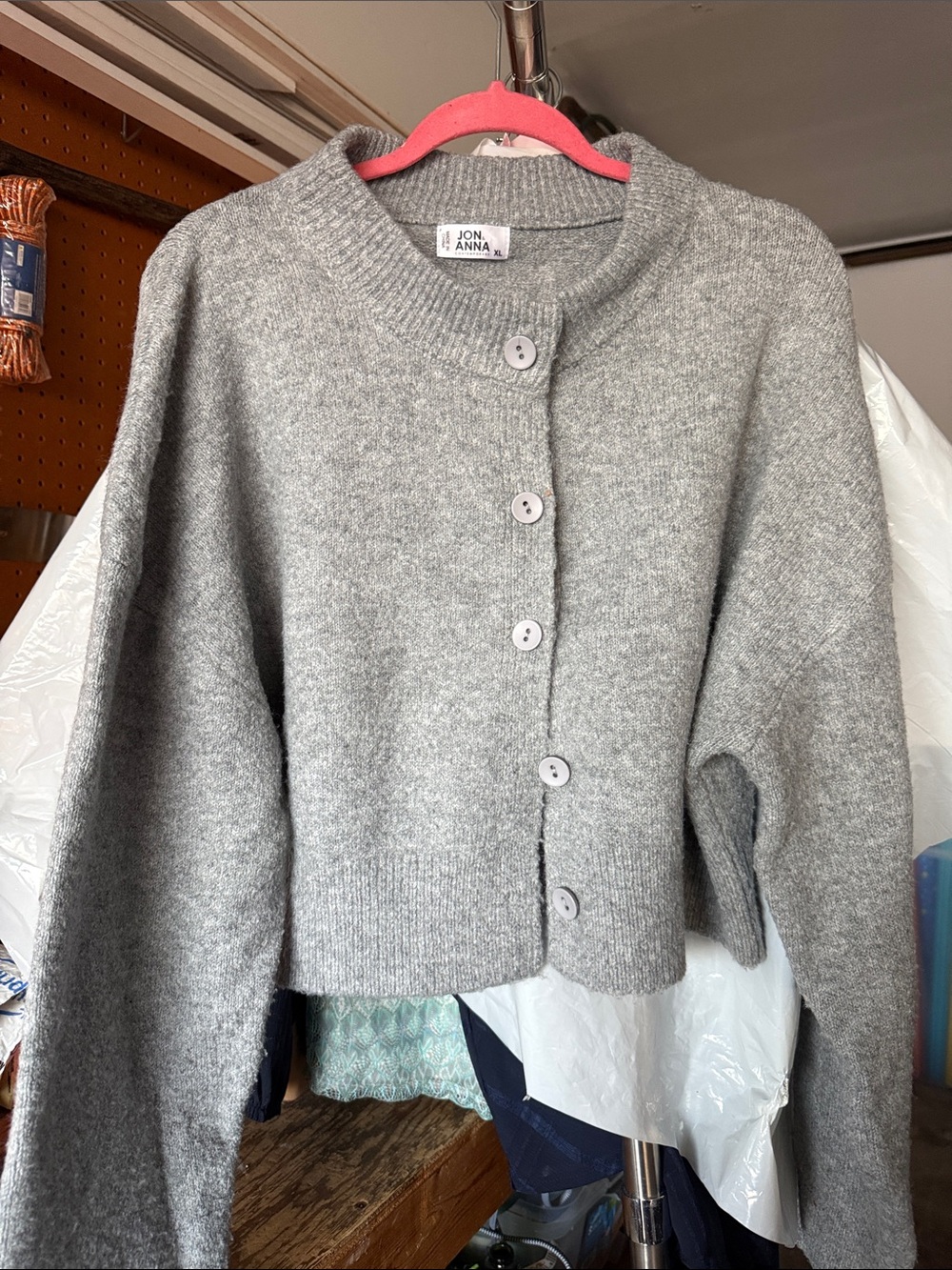 Jon & Anna Gray Cropped Button-Up Wool Blend Cardigan